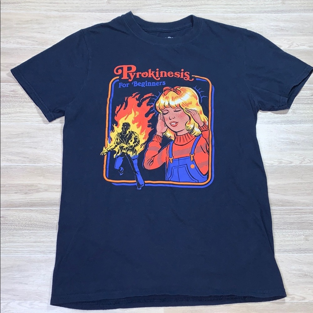 Blue  Graphic T-Shirt with Pyrokinesis Design by Black Matters